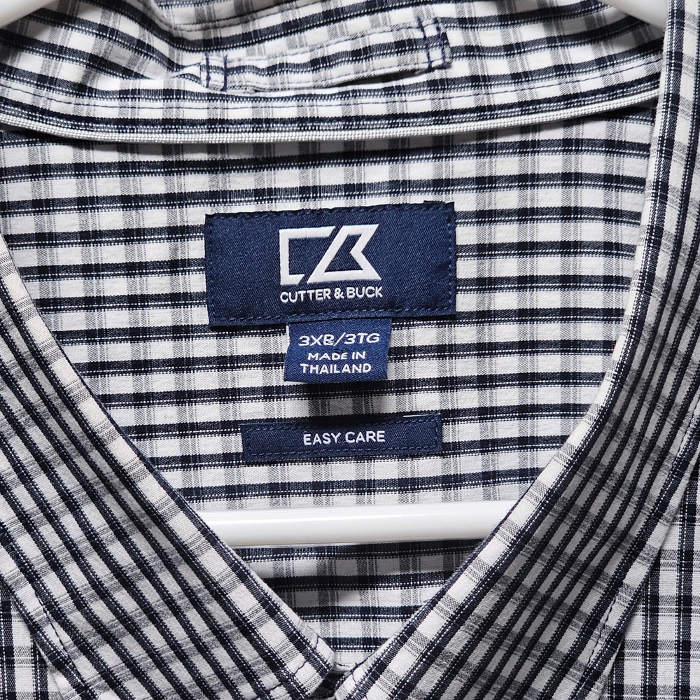 Cutter & Buck Mens 3XB Navy White Check Easy Care Stretch Button Down Shirt - Picture 2 of 9